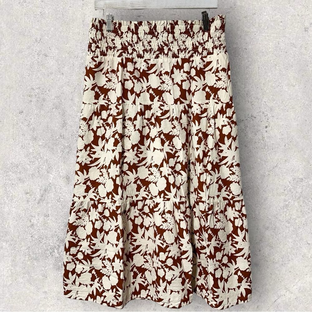 Universal Thread Midi Skirt Cream Rust Floral Print Pull On Stretch Waist 4X